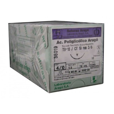 Sutura A.Poliglicolico TB-12 5/0 43035 (12u) Arago